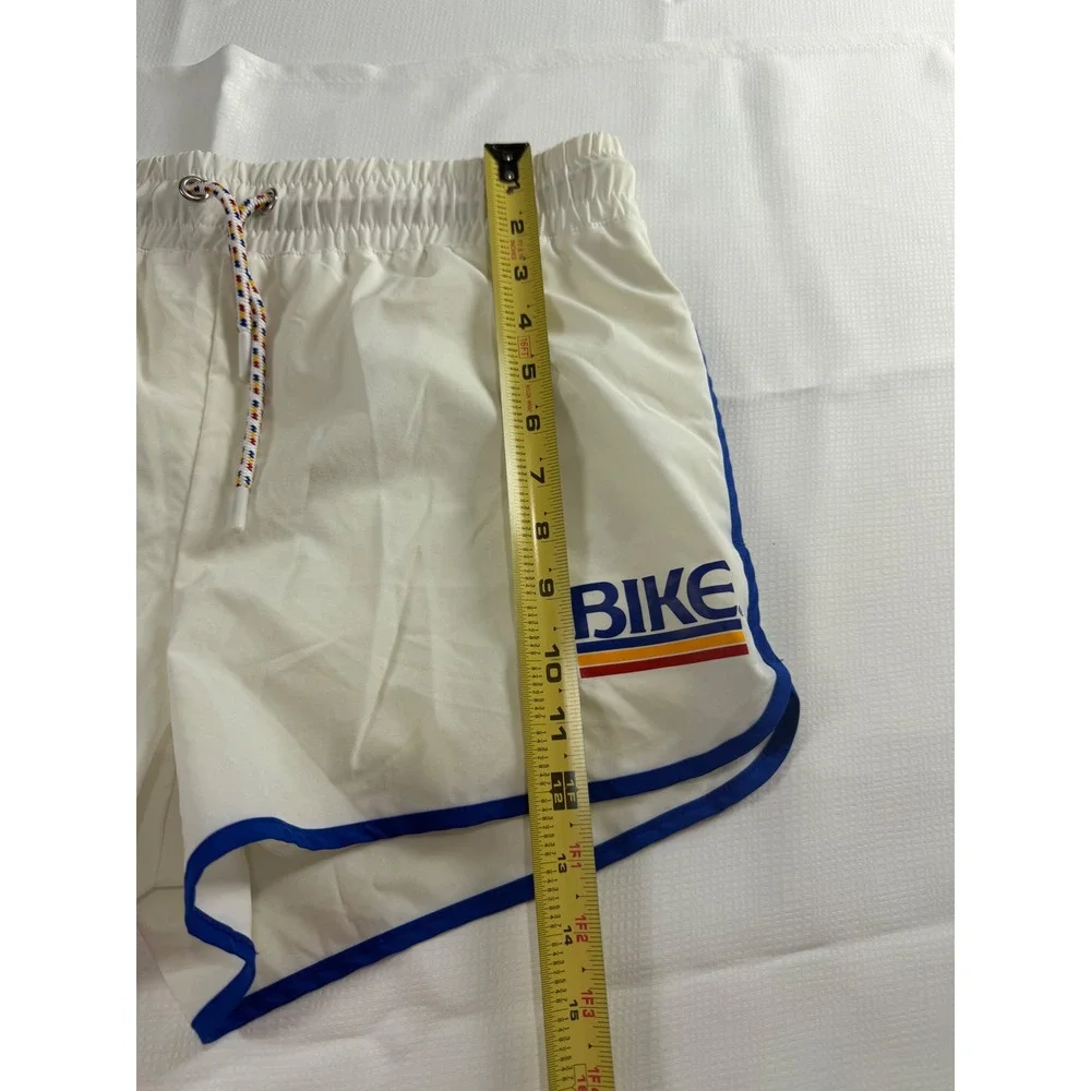 BIKE Mens White Retro Athletic Dolphin Shorts BAM200 Blue Trim Medium